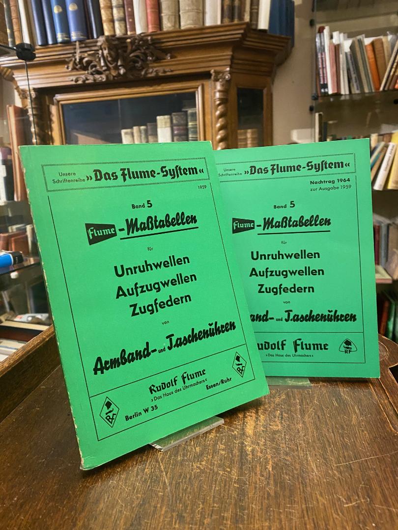 Flume, Flume-Maßtabellen für Unruhwellen, Aufzugwellen, Zugfedern von Armband- u
